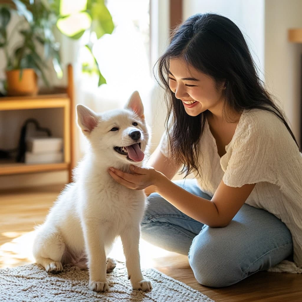 Happy pet owner with dog